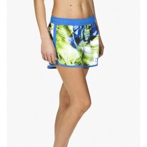 Arena Swim Palm Short Shorts Quick-Drying Blue and Green Tropical Print Size M